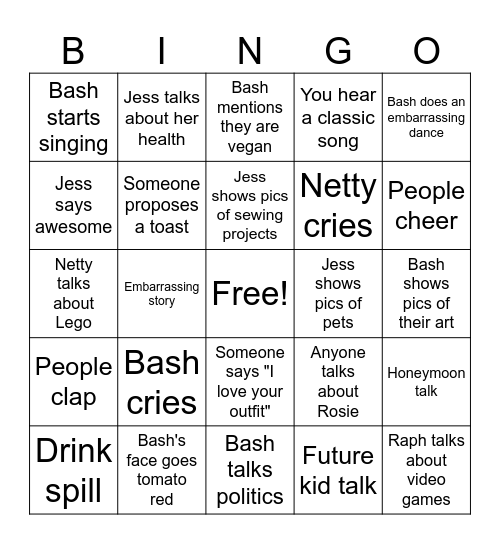 Dedication Bingo Card