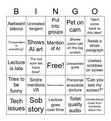Online class Bingo Card