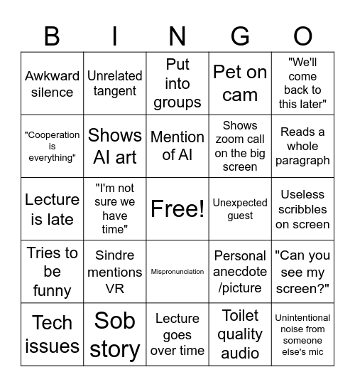 Online class Bingo Card