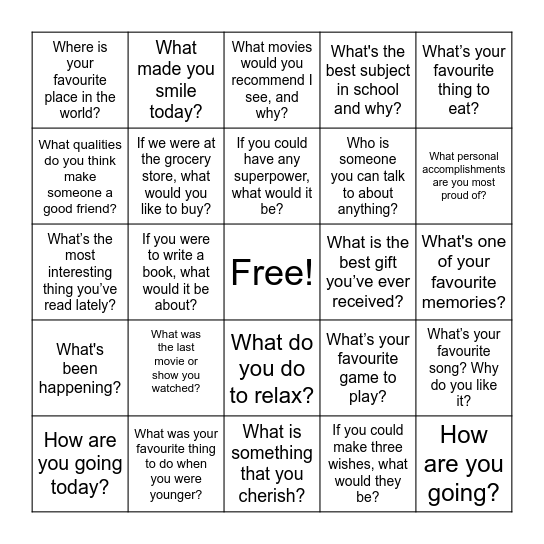 Conversation Bingo Card