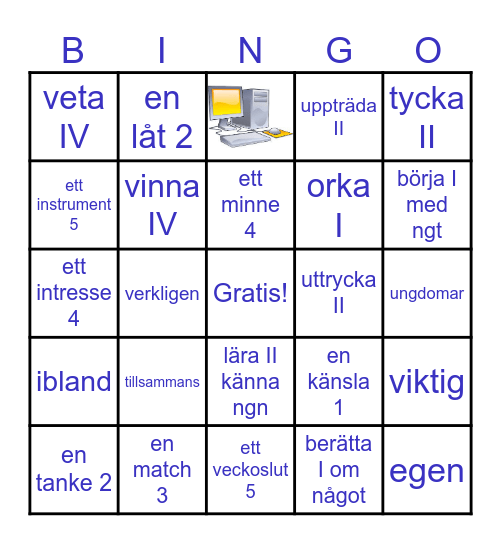 2 Musik, sport, datorer - eller något annat? Bingo Card