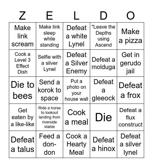 Totk Bingo Card