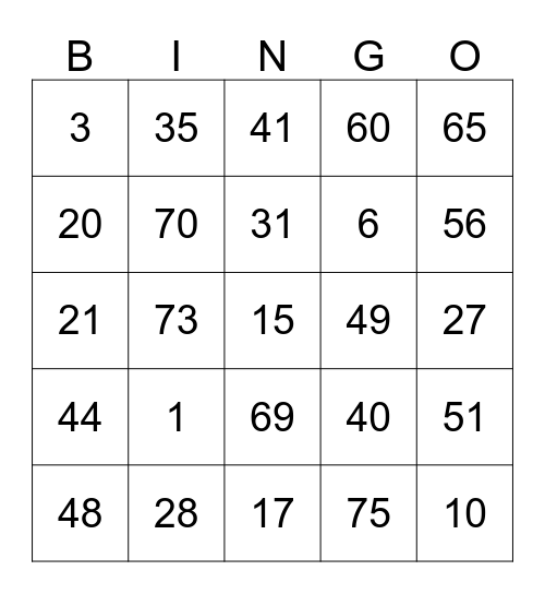 CLIPPER ODIN Bingo Card