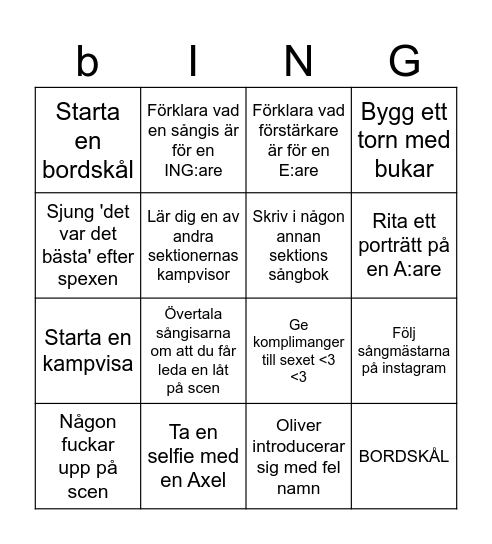 bINGEno frågA Bingo Card