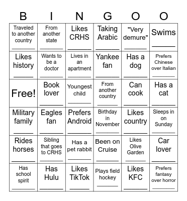 Get to Know You Bingo Card