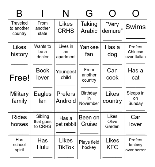 Get to Know You Bingo Card