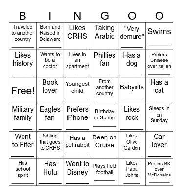 Get to Know You Bingo Card