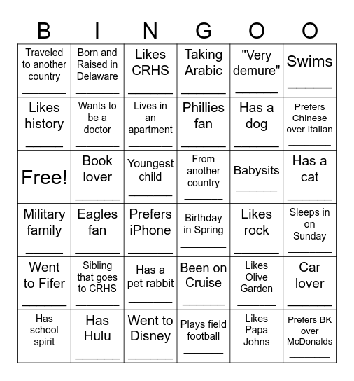 Get to Know You Bingo Card