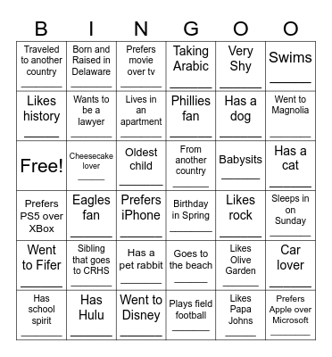 Get to Know You Bingo Card