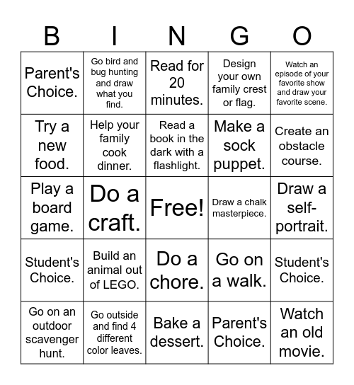 Flexible Instruction Day Bingo Card