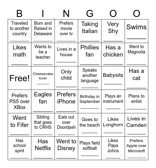 Get to Know You Bingo Card