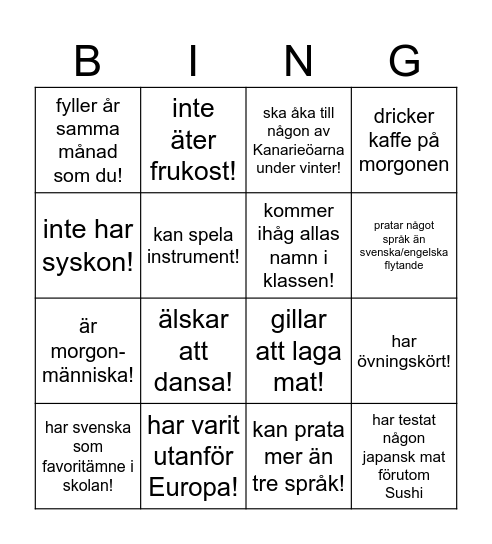 Hitta någon som... Bingo Card