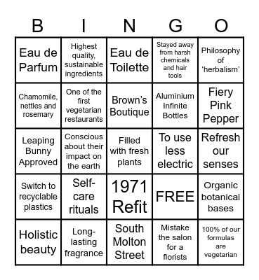 Heritage of Molton Brown Bingo Card