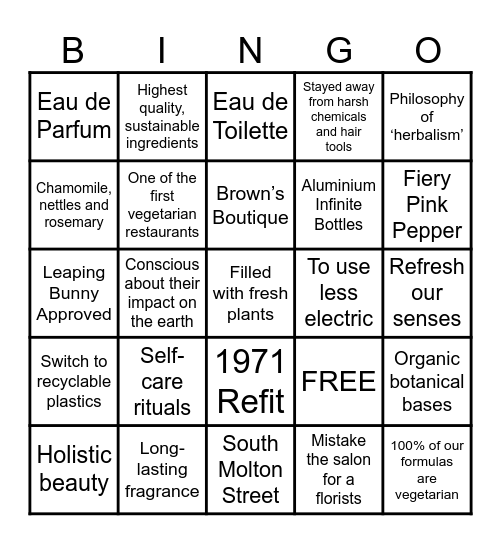 Heritage of Molton Brown Bingo Card