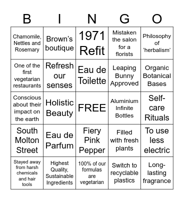 Heritage of Molton Brown Bingo Card
