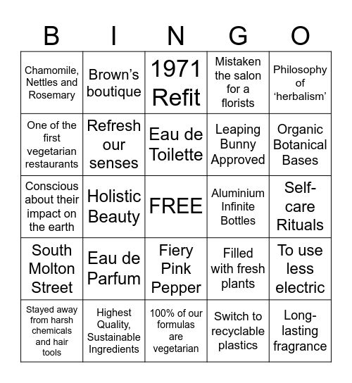 Heritage of Molton Brown Bingo Card