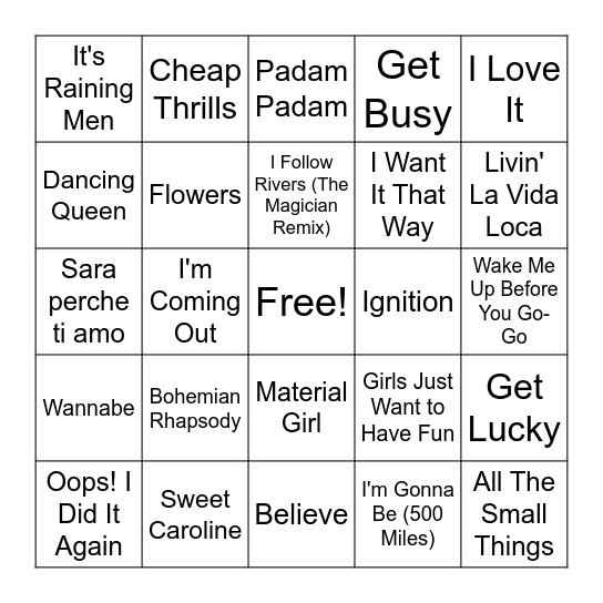 Boogie Bingo Card