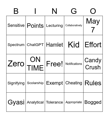 Syllabus Bingo Card