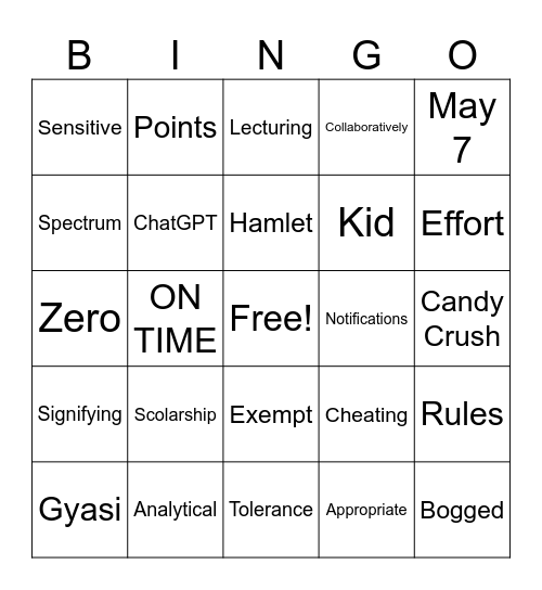 Syllabus Bingo Card