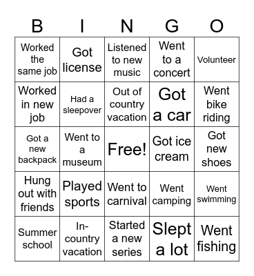 Summer Bingo Card