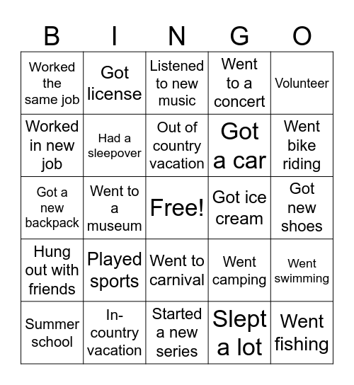 Summer Bingo Card