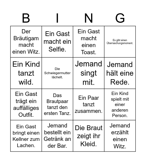 Hochzeit Bingo Card