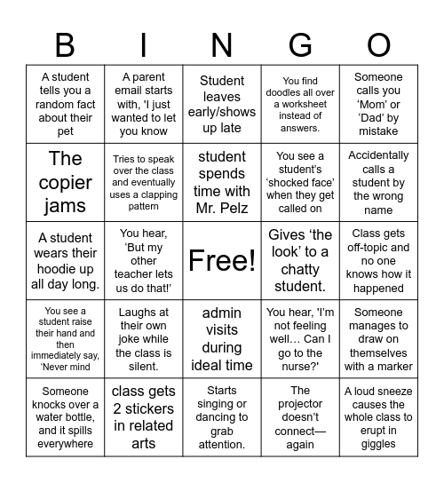 Teacher Tired Bingo Card