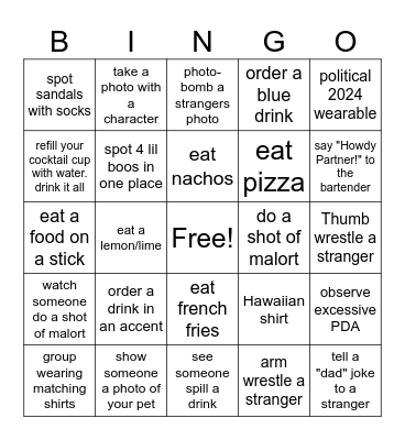 Universal Orlando Bingo! Bingo Card