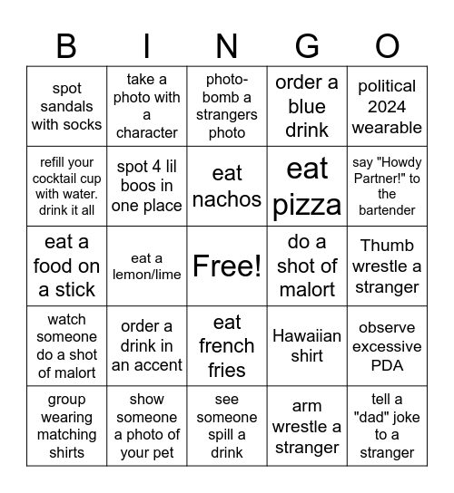 Universal Orlando Bingo! Bingo Card