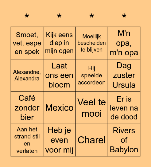 Muziek Bingo Card