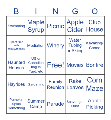 Euna Summer Fun Bingo Card