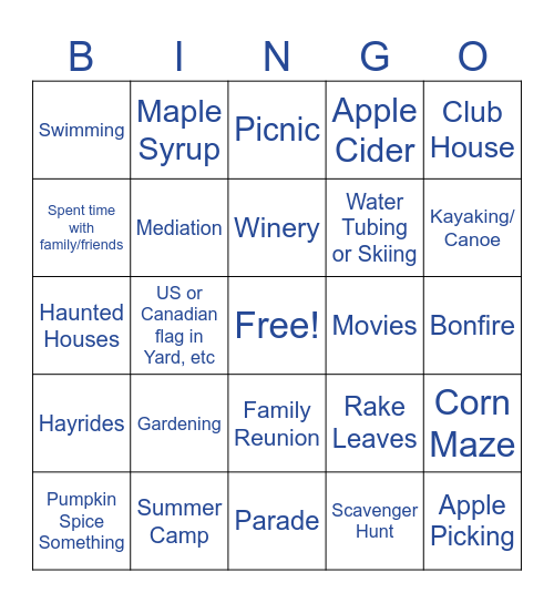 Euna Summer Fun Bingo Card