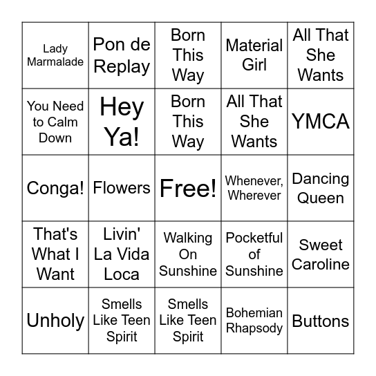 Boogie Bingo Card