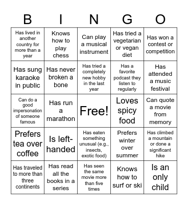 Ice Breaker Bingo Card