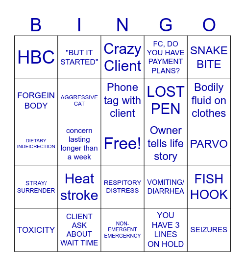 Vet Tech Bingo! Bingo Card