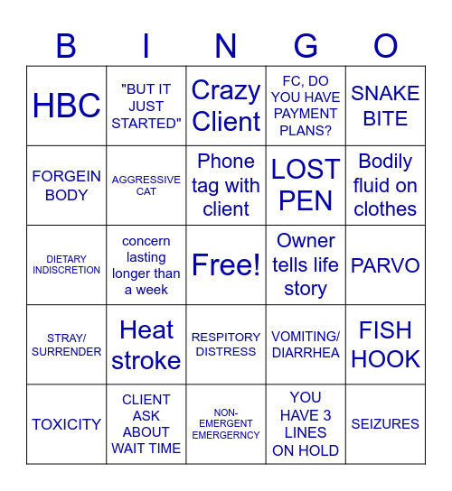 Vet Tech Bingo! Bingo Card