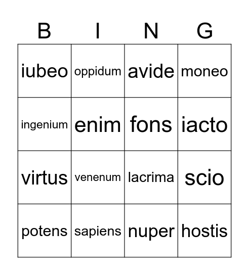 Probatio 1 Bingo Card