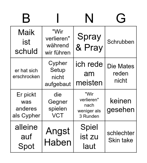 Tim Bingo Valorante Bingo Card