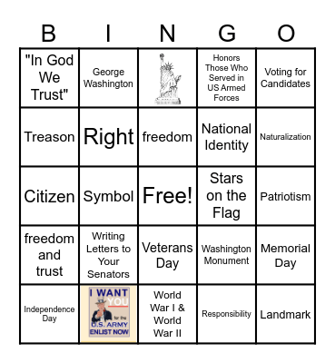 American Symbols Bingo Card