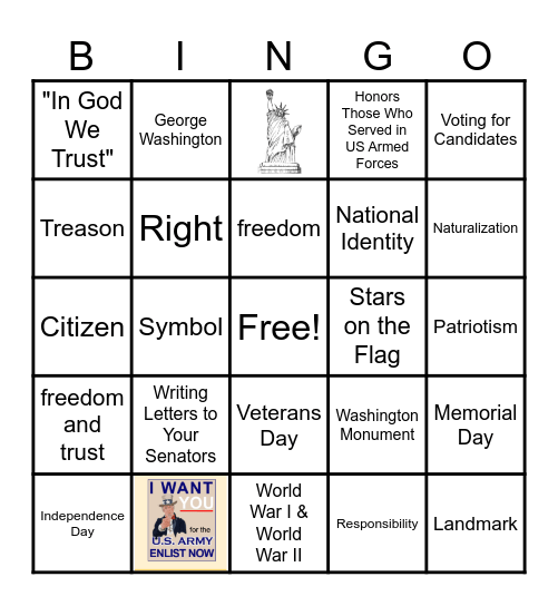 American Symbols Bingo Card