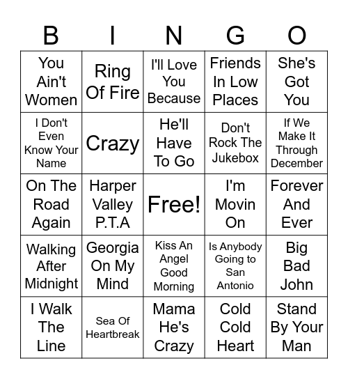 Classic Country Bingo Card