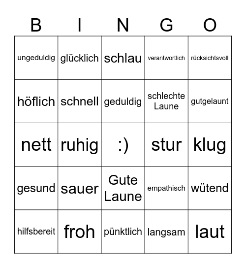 Die Gefühle Bingo Card