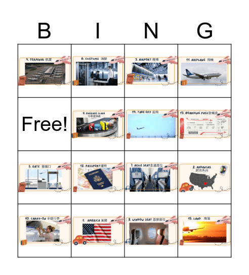 Travel Vocabulary Bingo Card