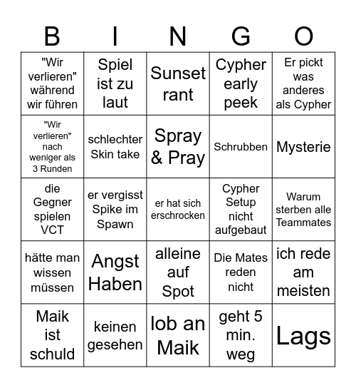 Tim Bingo Valorante Bingo Card