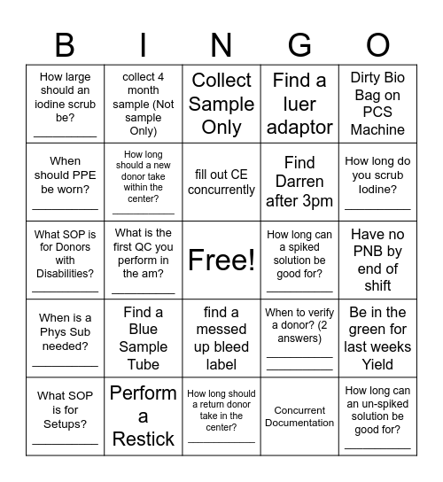 Phlebotomist Bingo Card