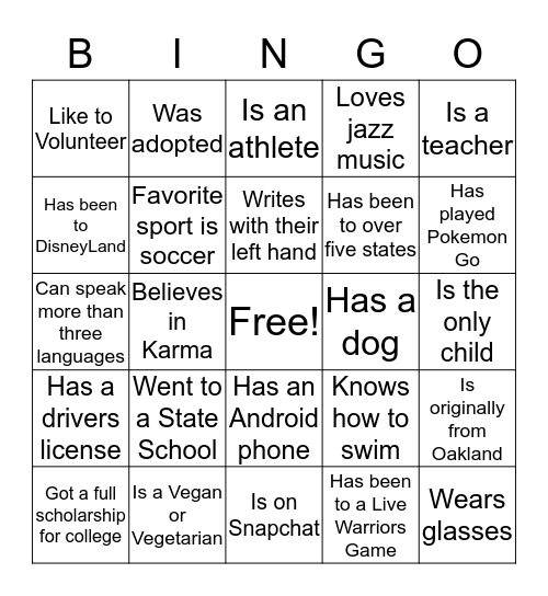 Untitled Bingo Card