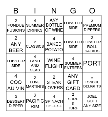 FONDUE Bingo Card