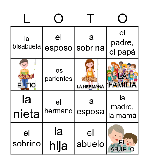 LA FAMILIA Bingo Card