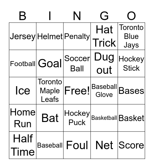 Adam's Sports Fan Bingo Card