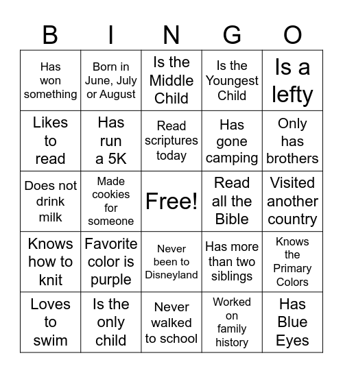 Get to Know You Bingo Card